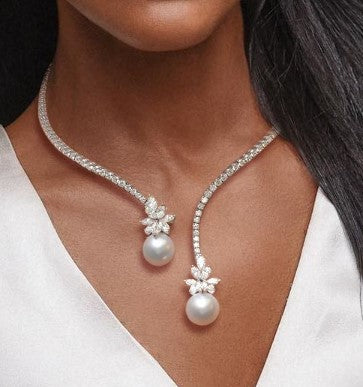 Open Design Round Pearl Sapphire Necklace