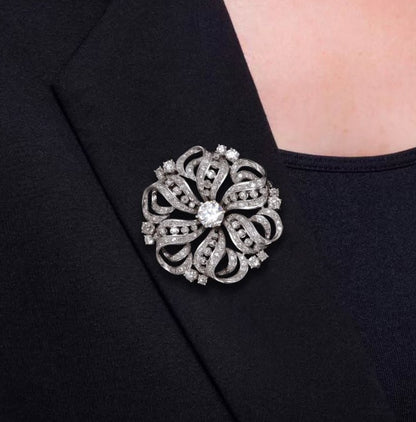 Round Cut White Sapphire Brooch