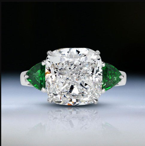 Three-Stone Cushion Cut White Sapphire Engagement Ring