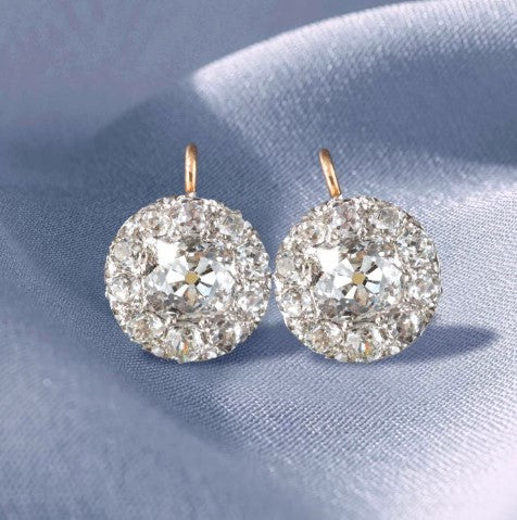 Two-Tone Cushion Cut White Sapphire Vintage Drop Earrings
