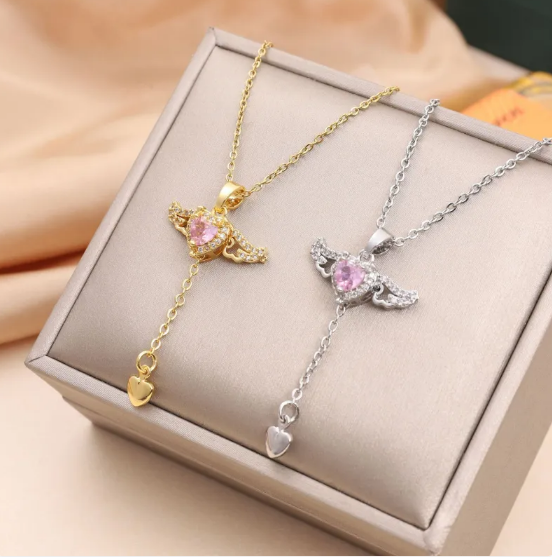 キューピッドハートエンジェルウィングネックレス