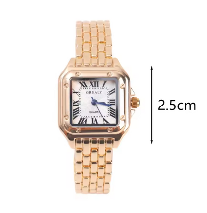 Luxurious Polished Silver Square Wristwatch Roman Dial