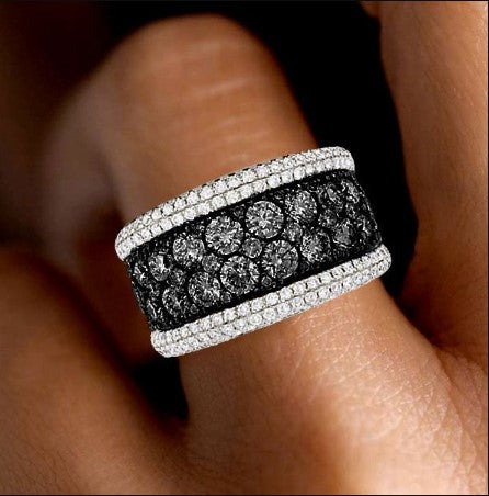 Two Tone Round Cut Black Sapphire Ring