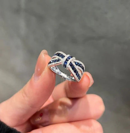 1+1 Offer: Oval & Round Cut Blue Tanzanite Bracelet + Knot Round Cut Blue Sapphire Wedding ring