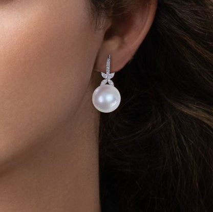Elegant Round & Marquise Cut Pearl Drop Earrings