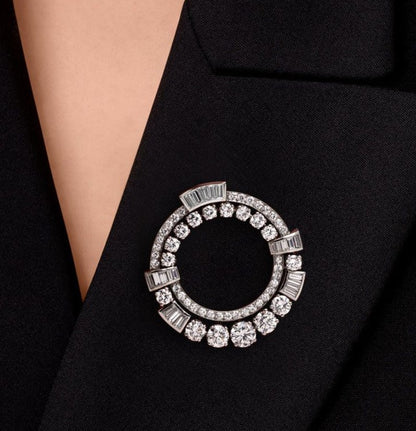 Round Cut White Sapphire Brooch