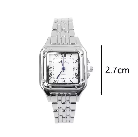 Luxurious Polished Silver Square Wristwatch Roman Dial