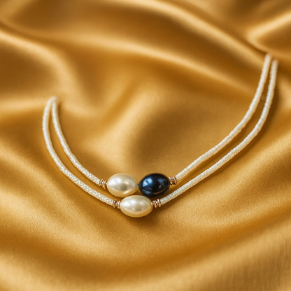 Vintage náhrdelník s černou a bílou perlou