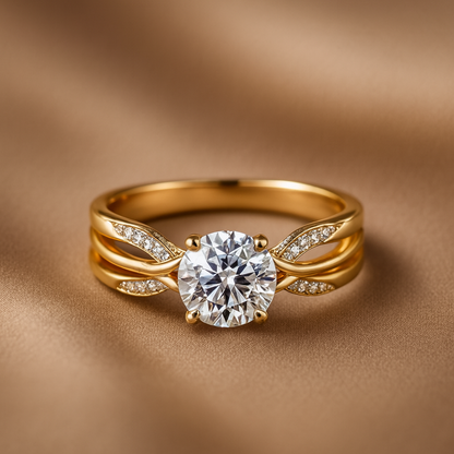 Vintage zlatý a stříbrný prsten s krystaly