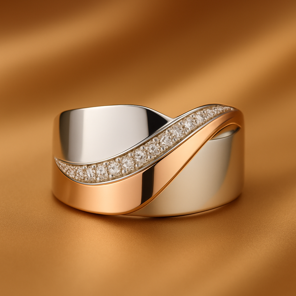 Vintage prsten v růžovém zlatě a stříbře se zirkony