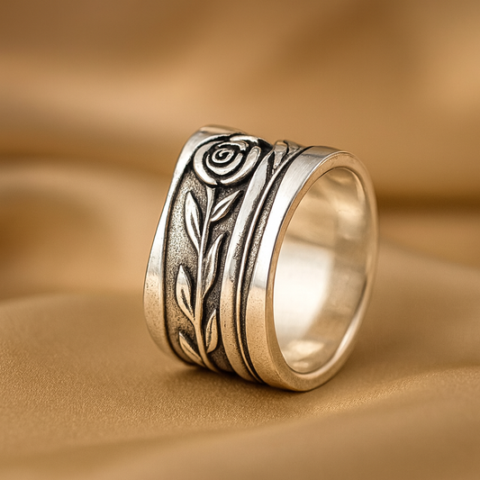 Vintage stříbrný prsten s květinou