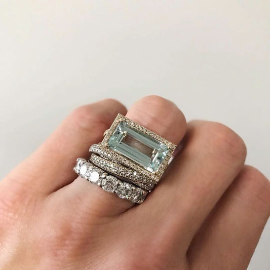 Vintage Silver Turquoise Glass Ring Set (3 Rings)