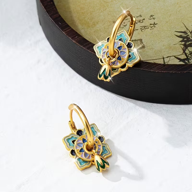 Vintage Lotus Pod Enamel Earrings