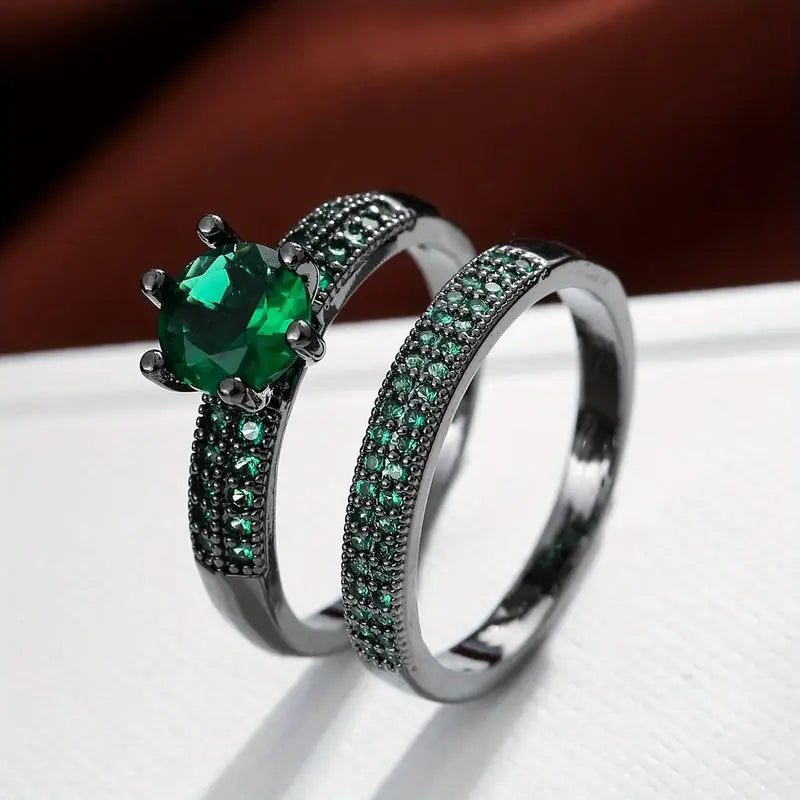 Gold Zirconia Eternity Rings Set