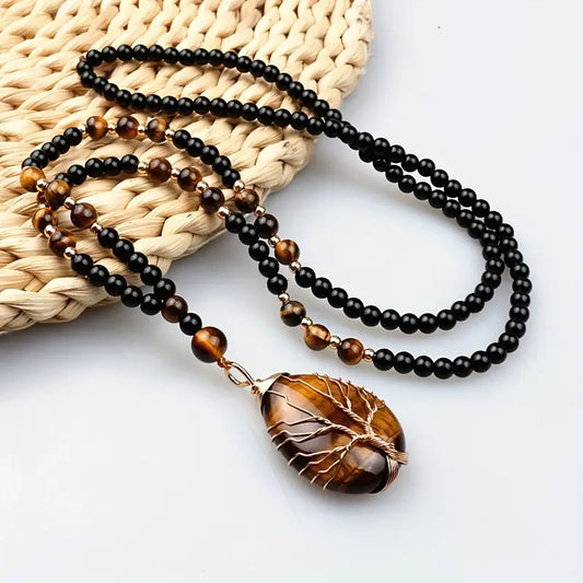 Exquisitely Tigerseye Cabochon Tree Of Life Pendant