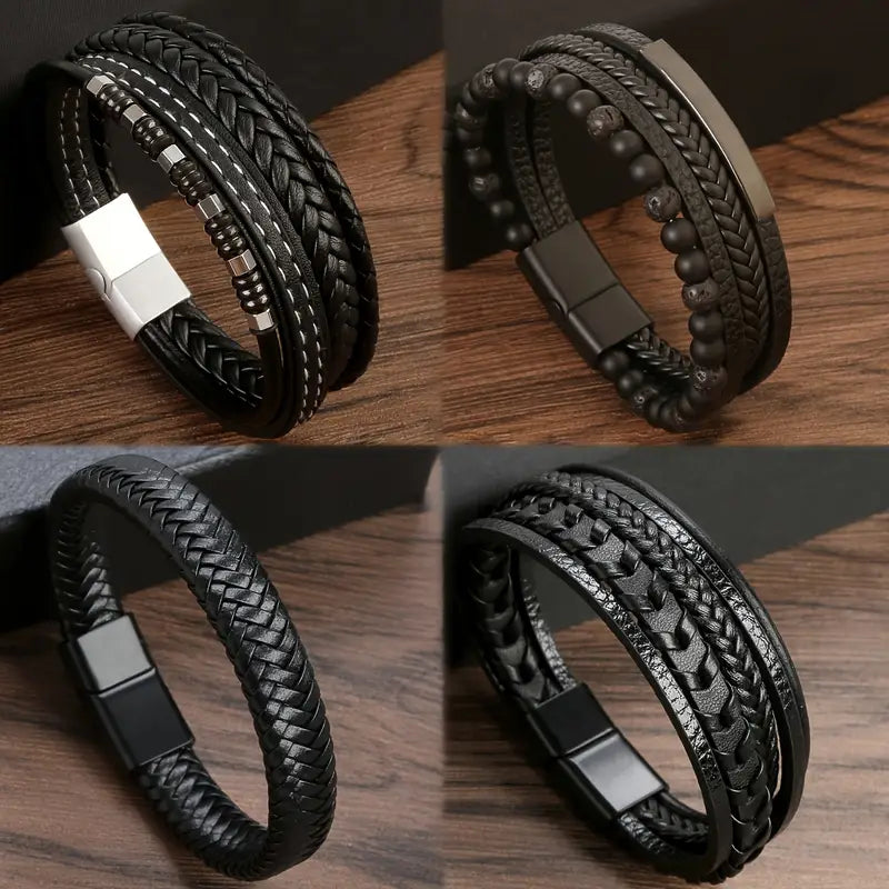 ラグジュアリーなタイガーアイフェイクレザーマグネットブレスレット