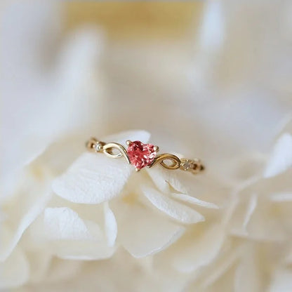 1+1 Offer: Zirconia Heart Ring + Vintage White Enamel Blossom Gold Earrings