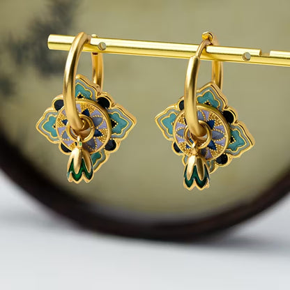 Vintage Lotus Pod Enamel Earrings