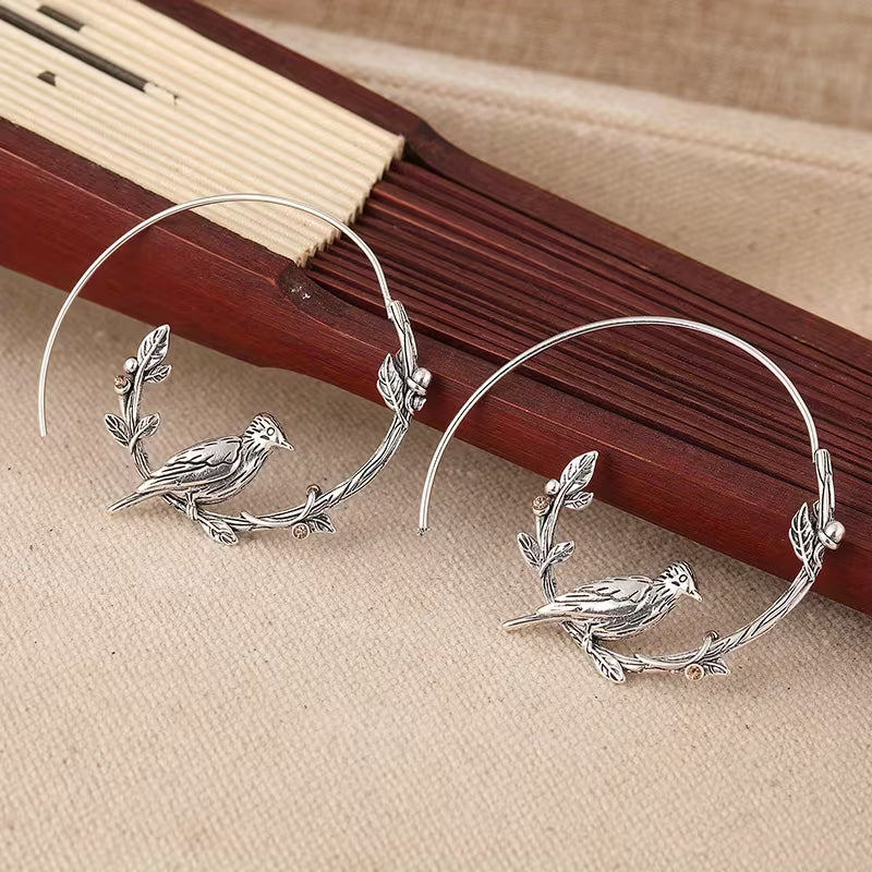 Whispering Garden Bird Hoop Earrings