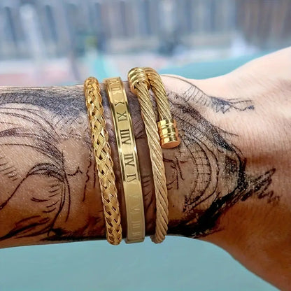 Elegant Vintage Woven Stainless Steel Cuff Bangles