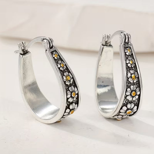Vintage Meadow Daisy Elegance Hoop Earrings