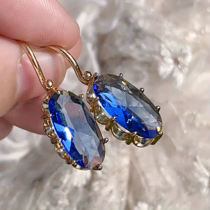 Golden Blue Bloom Gold Earrings