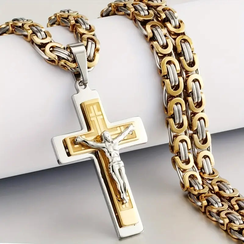 Luxurious Gilded Tone Stainless Triple Cross Pendant