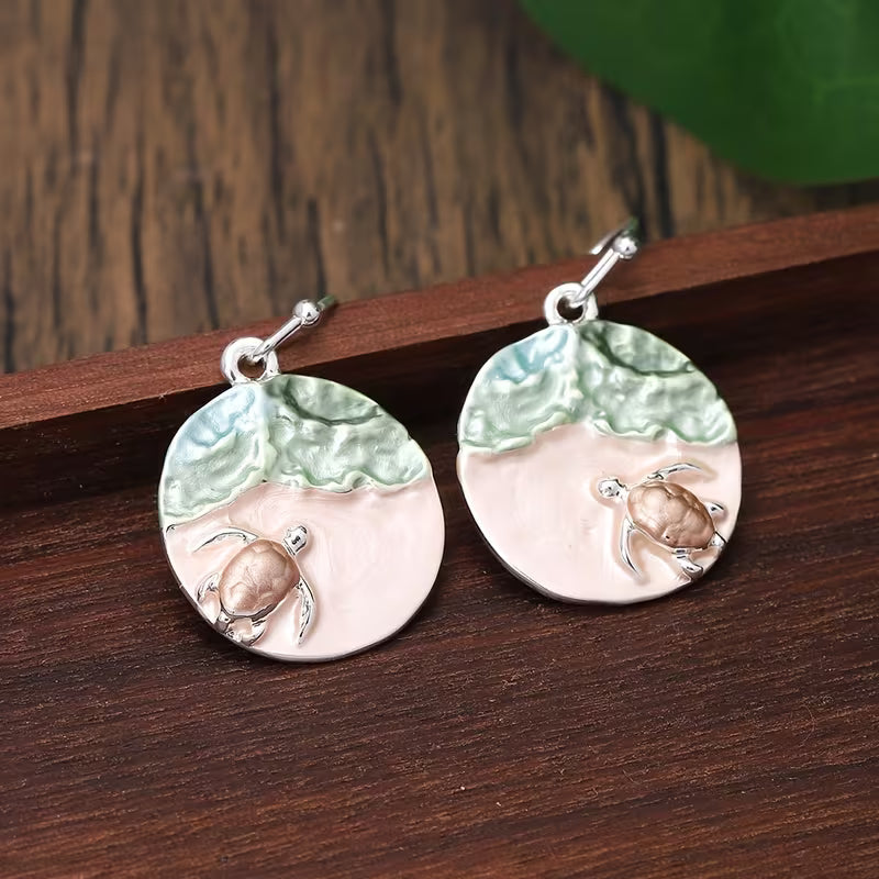 Seaside Tranquility Turtle Cameo Drop Earrings