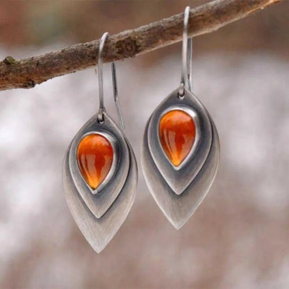 Vintage Orange Stein Earrings in Silver