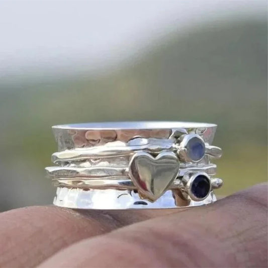 Elegant Heart Rotating Ring in Silver