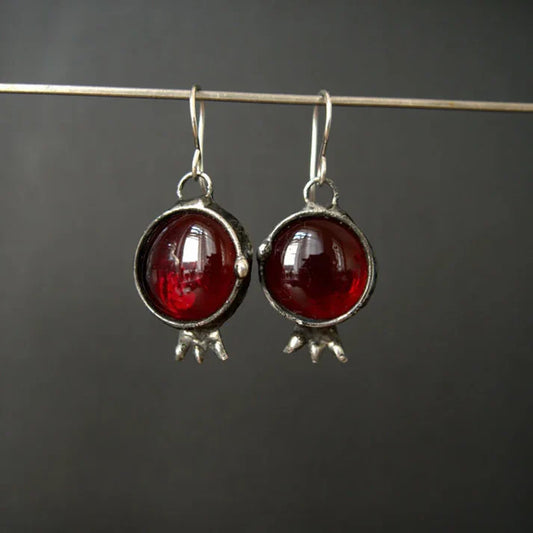 Vintage Earrings with Inlaid Red Crystal