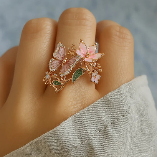Nature Bright Butterfly Zirconia Ring