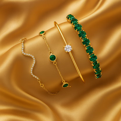 Vintage sada náramků se zeleným zirkonem